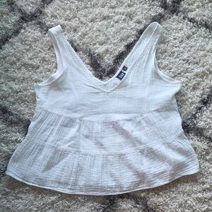 GAP White Asymmetrical Tiered Tank Top